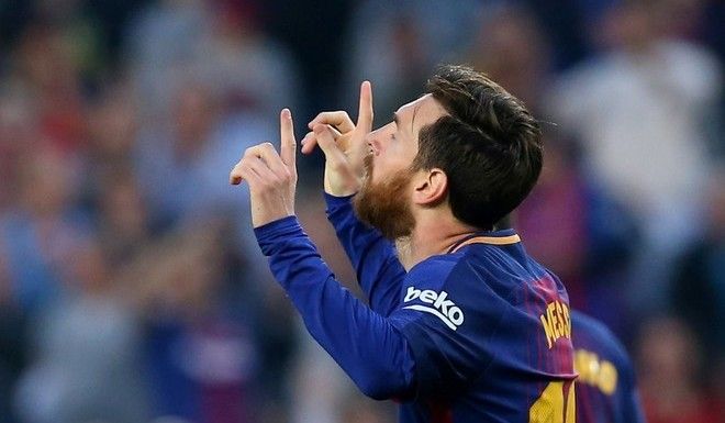 Messi jugador del Barcelona celebrando un gol